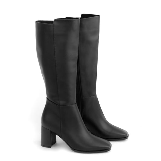 Bota Alta Punta Cuadrada para Mujer – Tara 01 Negro