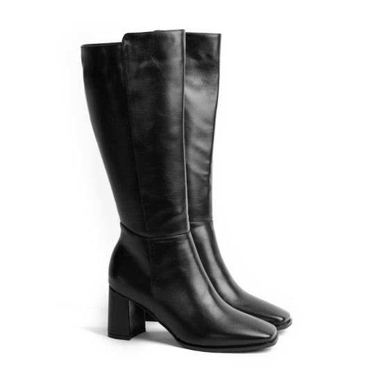 Bota Alta Punta Cuadrada para Mujer – Tara 01 Negro