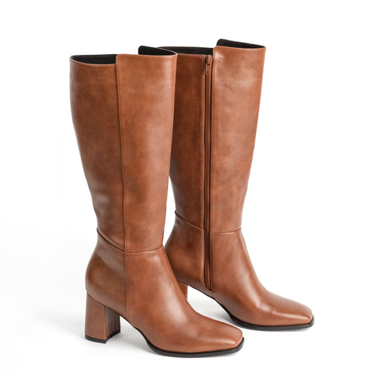 Bota Alta Punta Cuadrada para Mujer – Tara 01 Caramelo