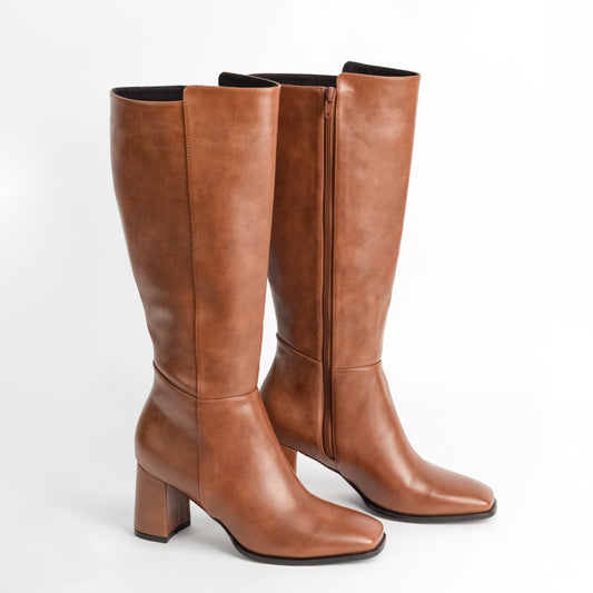 Bota Alta Punta Cuadrada para Mujer –  Tara 01 Caramelo
