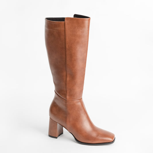 Bota Alta Punta Cuadrada para Mujer –  Tara 01 Caramelo