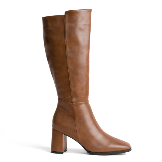 Bota Alta Punta Cuadrada para Mujer –  Tara 01 Caramelo