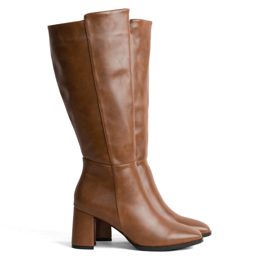 Bota Alta Punta Cuadrada para Mujer –  Tara 01 Caramelo